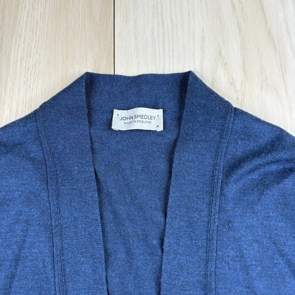 John Smedley Mens Blue Merino Wool Open Front Tight Knit Cardigan Sweater Size M - Picture 3 of 5